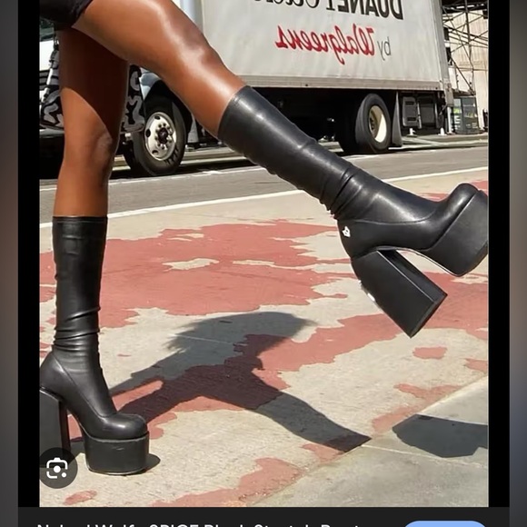 NAKED WOLFE Tan Genuine Suede Leather Platform Knee-High Boots - Picture 8 of 9